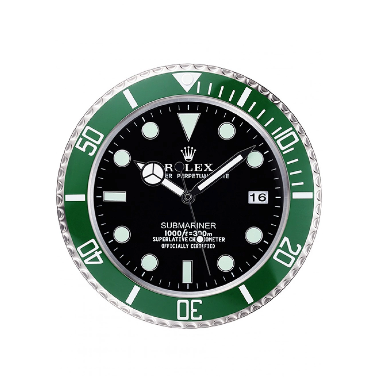 Wall Clock Silver-Green Rolex Submariner 621912 0613